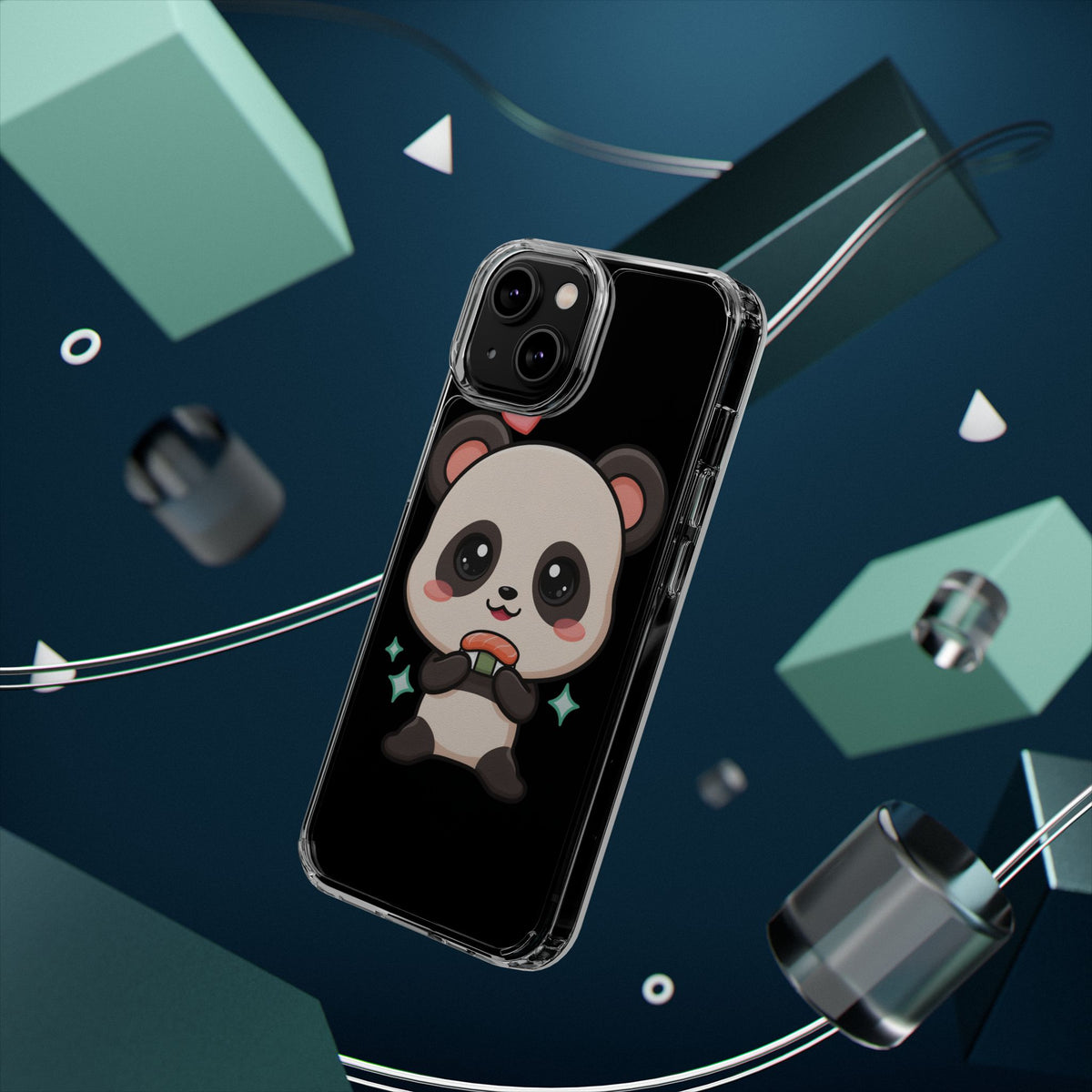 Kawaii Panda Sushi Phone Case, Clear Impact-Resistant Case