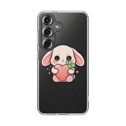 Kawaii Bunny Strawberry Phone Case, Clear Impact-Resistant
