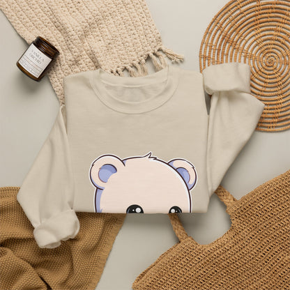 Kawaii Polar Bear Sweatshirt, Cute Sledding Cub Crewneck