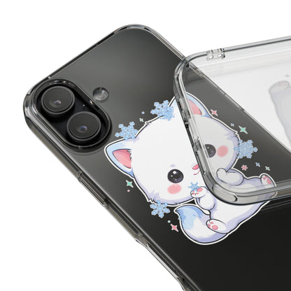 Kawaii Arctic Fox Phone Case, Cute Snowflake Clear Case