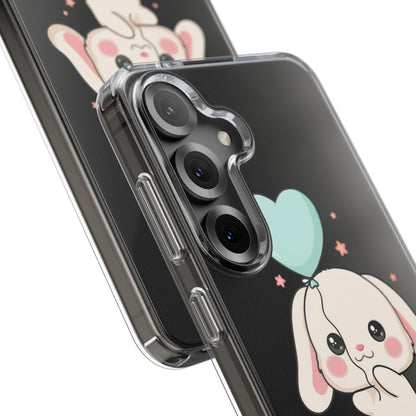 Kawaii Bunny Phone Case with Balloon, Clear Impact-Resistant