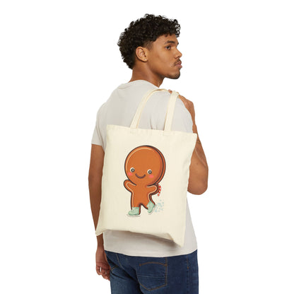 Gingerbread Man Tote Bag, Cute Ice Skating Christmas Gift