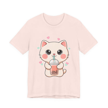Kawaii Bubble Tea Cat T-Shirt for Cat and Boba Lovers
