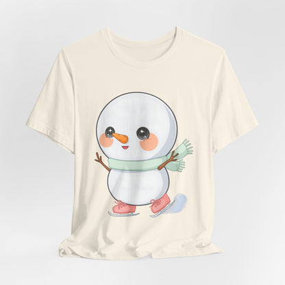 Cute Snowman T-Shirt, Kawaii Ice Skating Holiday Gift