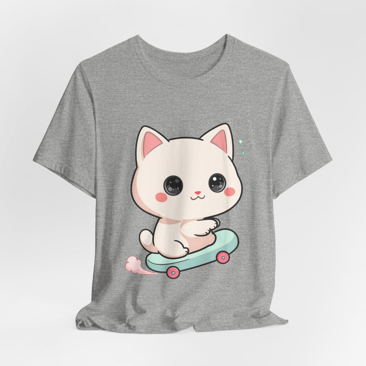 Kawaii Skateboarding Cat T-Shirt – Cute Chibi Kitty Tee