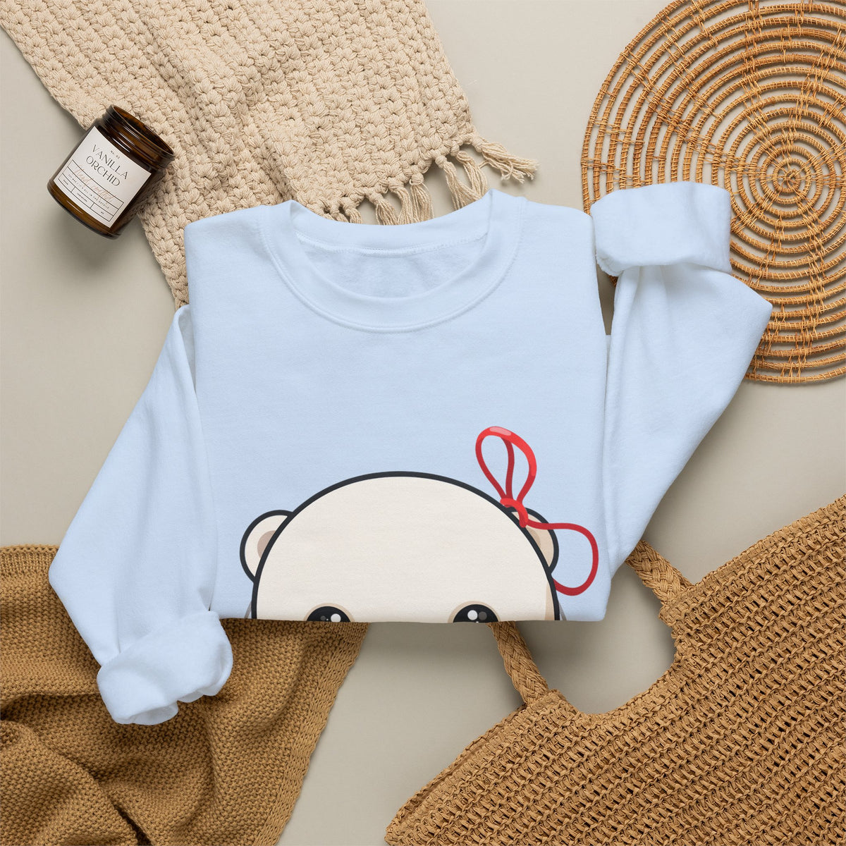 Kawaii Polar Bear Sweatshirt, Jingle Bell Holiday Crewneck