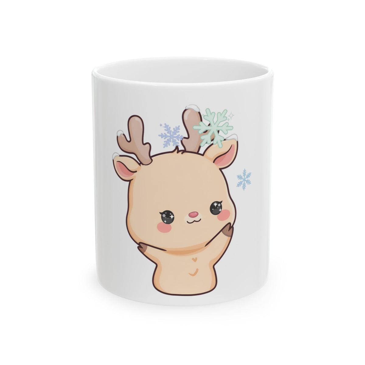 Kawaii Reindeer Mug, Cute Christmas Ceramic Coffee Cup