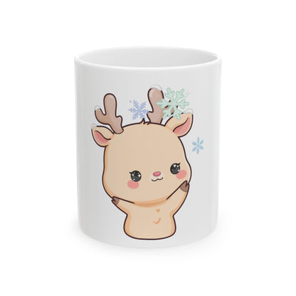 Kawaii Reindeer Mug, Cute Christmas Ceramic Coffee Cup