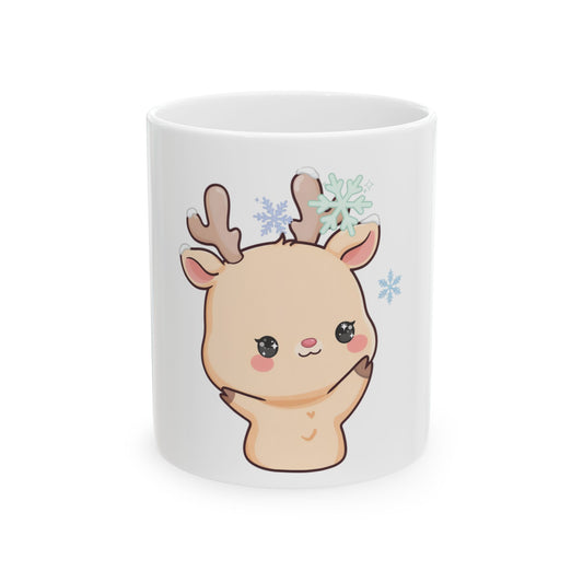 Kawaii Reindeer Mug, Cute Christmas Ceramic Coffee Cup