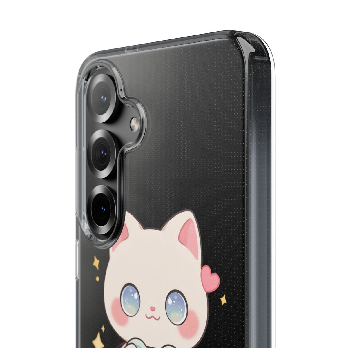 Kawaii Gamer Cat Clear Phone Case for Gaming Fans