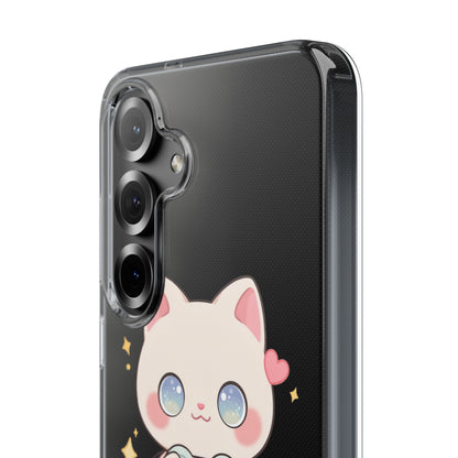 Kawaii Gamer Cat Clear Phone Case for Gaming Fans