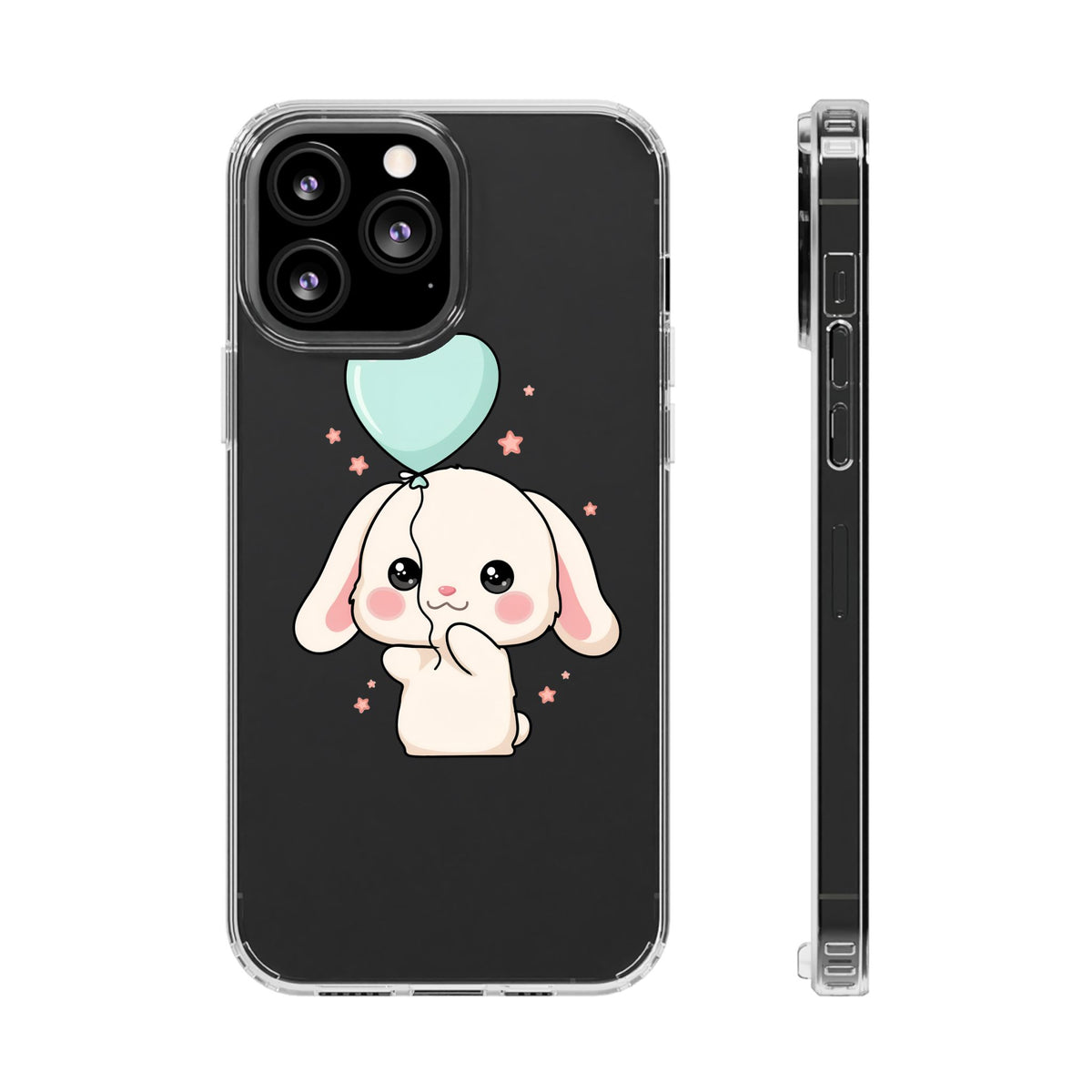 Kawaii Bunny Phone Case with Balloon, Clear Impact-Resistant