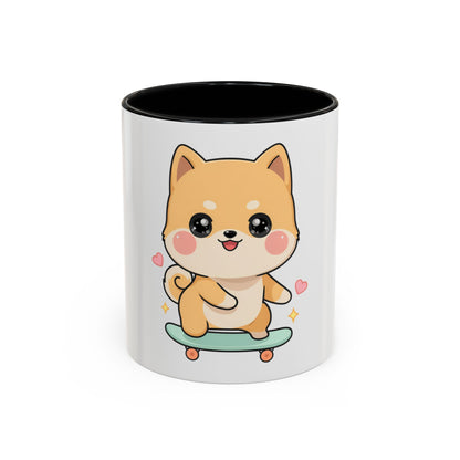 Kawaii Shiba Inu Skateboard Mug, Cute Accent Coffee Mug