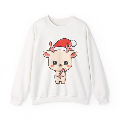 Kawaii Reindeer Christmas Sweatshirt, Cute Holiday Crewneck