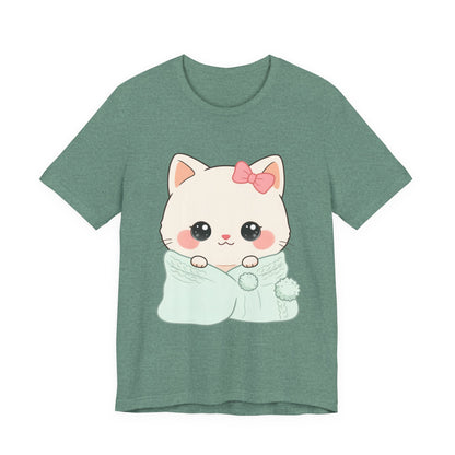 Kawaii Cat T-Shirt, Cozy Blanket Kitty for Cat Lovers