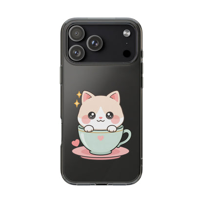 Kawaii Cat Phone Case, Cute Teacup Kitty Gift
