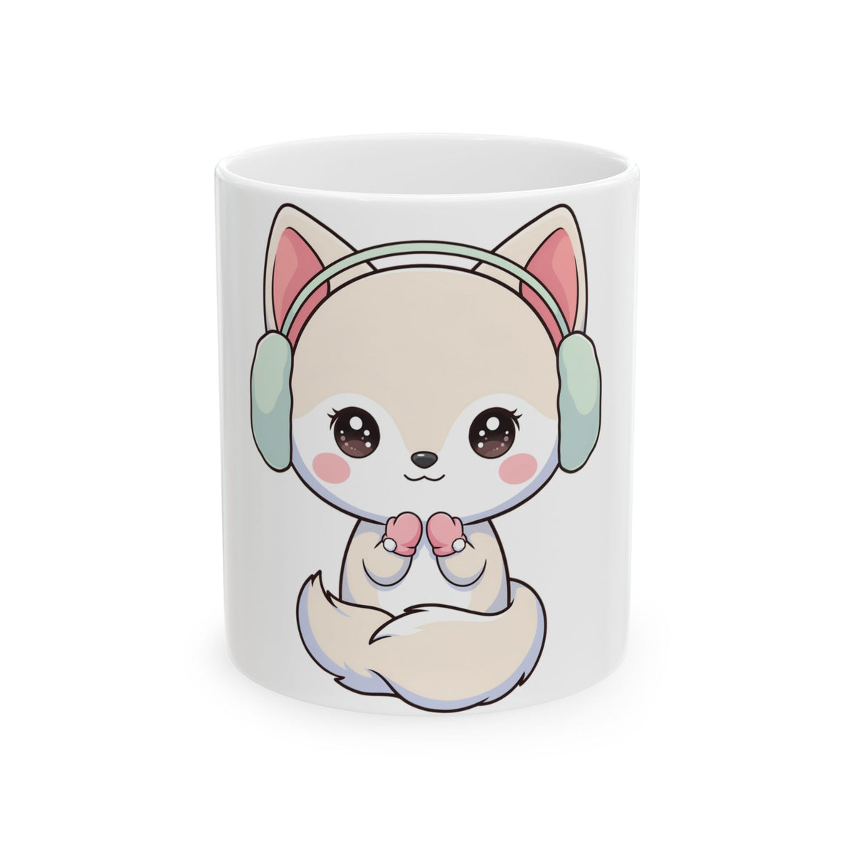 Kawaii Arctic Fox Mug, Cute Winter Gift for Fox Lovers