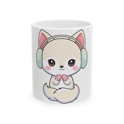 Kawaii Arctic Fox Mug, Cute Winter Gift for Fox Lovers