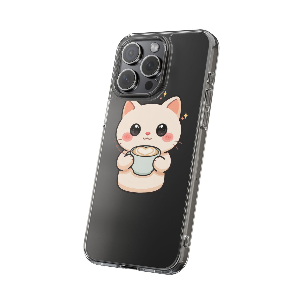 Kawaii Cat Latte Phone Case, Clear Impact-Resistant