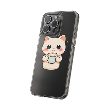Kawaii Cat Latte Phone Case, Clear Impact-Resistant