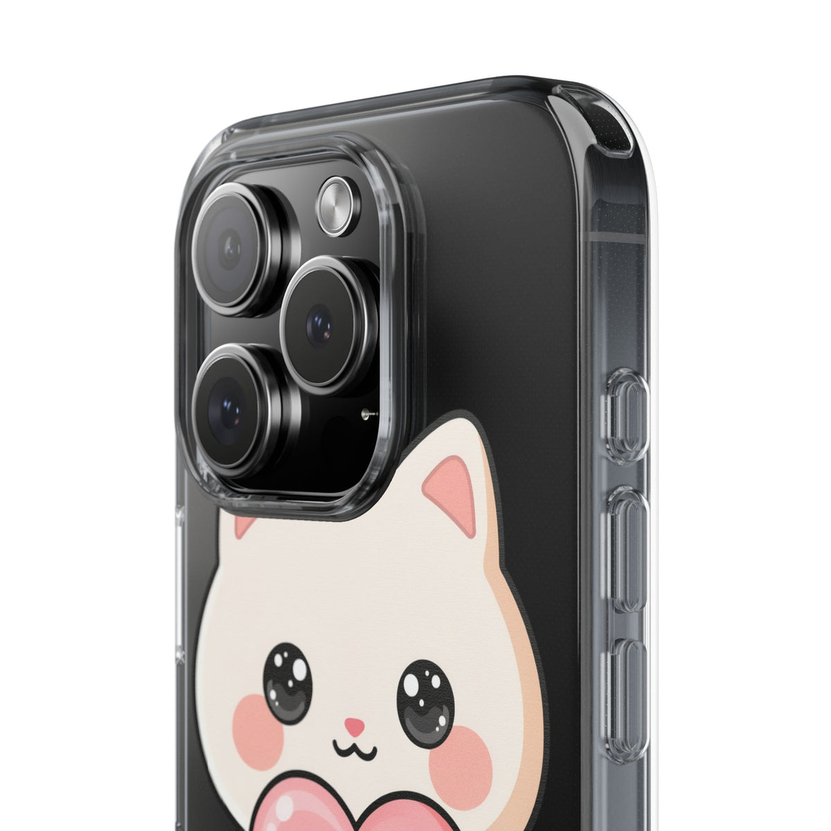 Kawaii Cat Phone Case with Heart, Clear Impact-Resistant