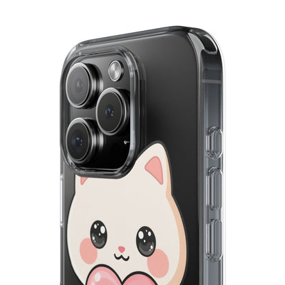 Kawaii Cat Phone Case with Heart, Clear Impact-Resistant