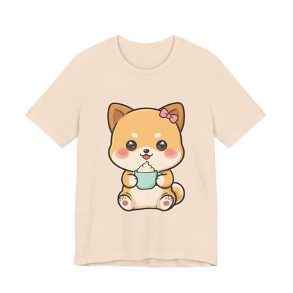 Kawaii Shiba Inu Coffee T-Shirt, Cute Latte Lover Tee