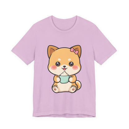 Kawaii Shiba Inu Coffee T-Shirt, Cute Latte Lover Tee