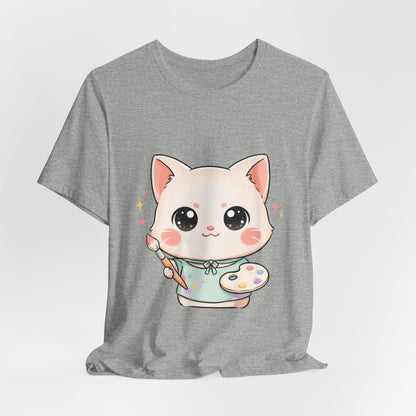 Kawaii Cat Artist T-Shirt for Creative Cat Lovers