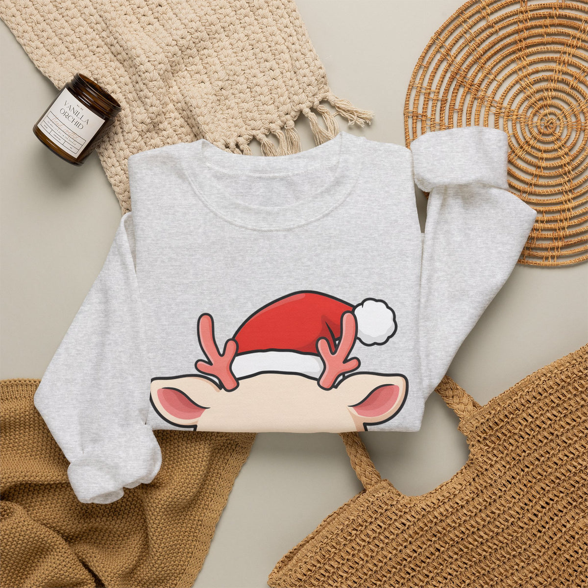 Kawaii Reindeer Christmas Sweatshirt, Cute Holiday Crewneck