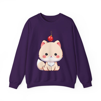 Kawaii Arctic Fox Christmas Sweatshirt, Cute Holiday Crewneck
