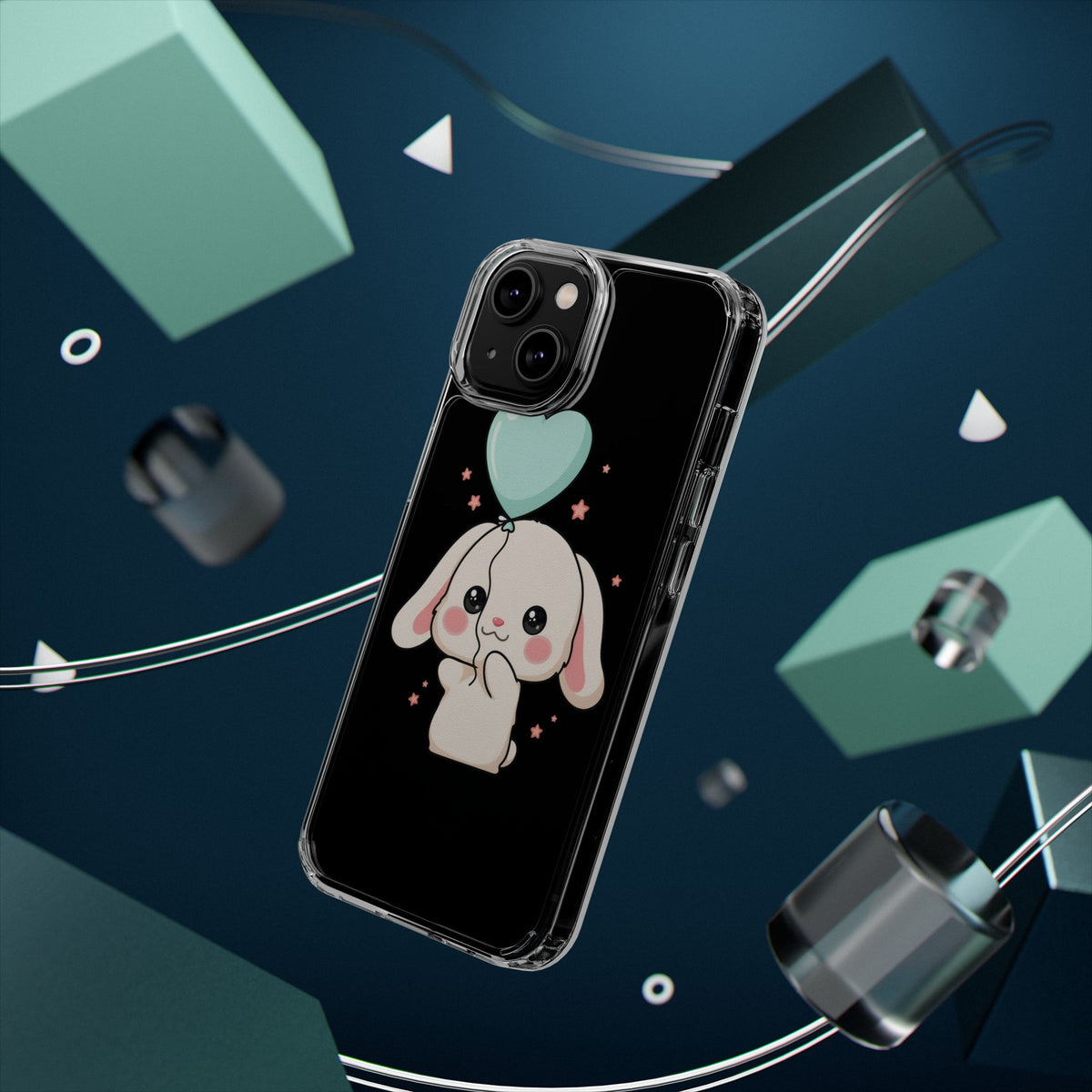 Kawaii Bunny Phone Case with Balloon, Clear Impact-Resistant