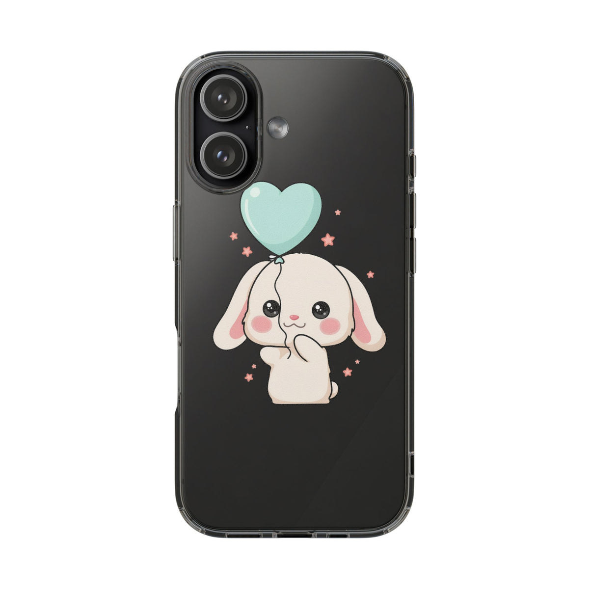 Kawaii Bunny Phone Case with Balloon, Clear Impact-Resistant