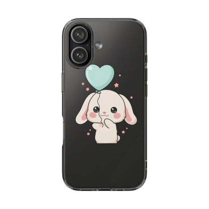 Kawaii Bunny Phone Case with Balloon, Clear Impact-Resistant