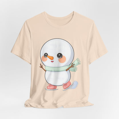 Cute Snowman T-Shirt, Kawaii Ice Skating Holiday Gift