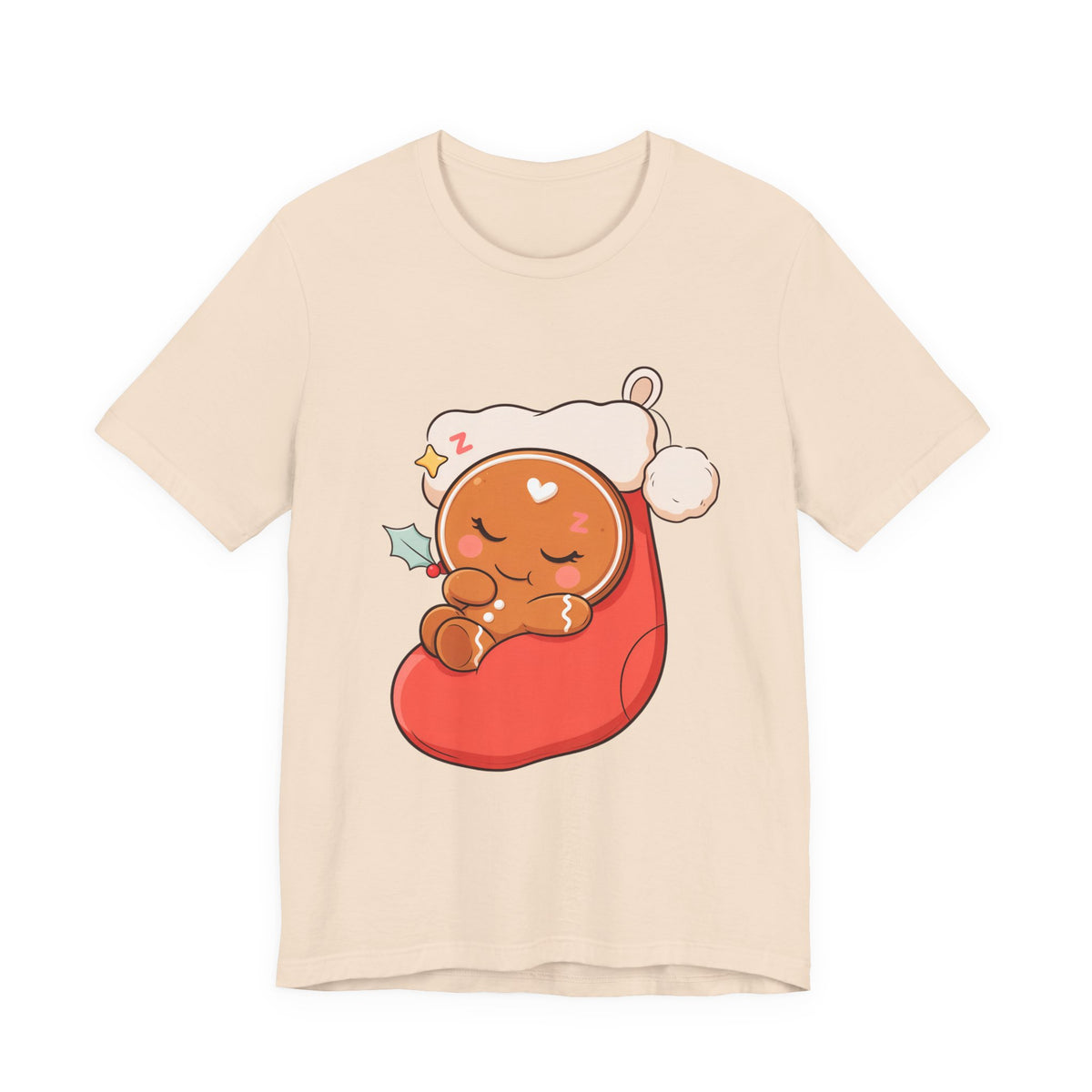 Sleeping Gingerbread Man Christmas T-Shirt, Kawaii Holiday Tee