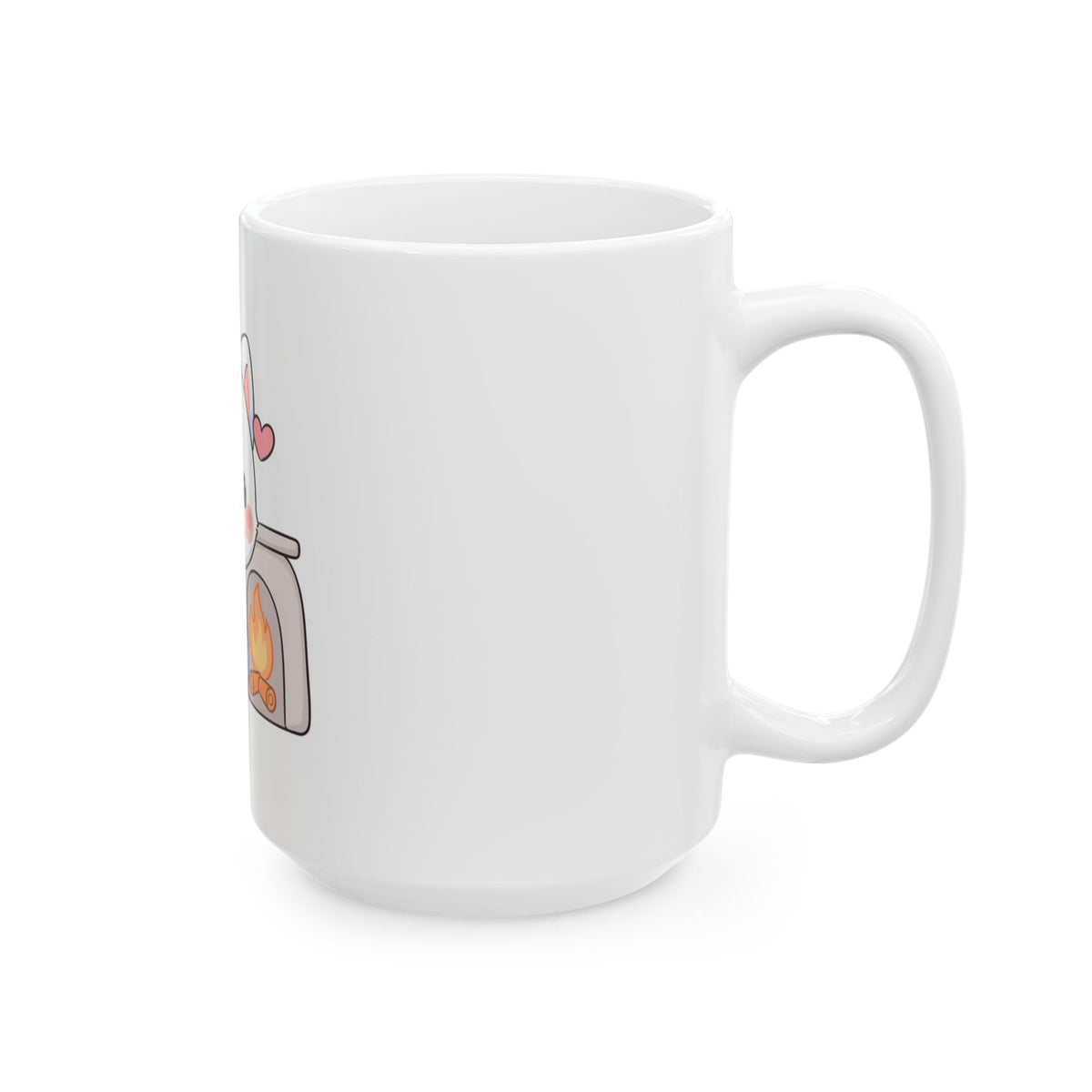 Kawaii Arctic Fox Mug – Cozy Fireplace Companion