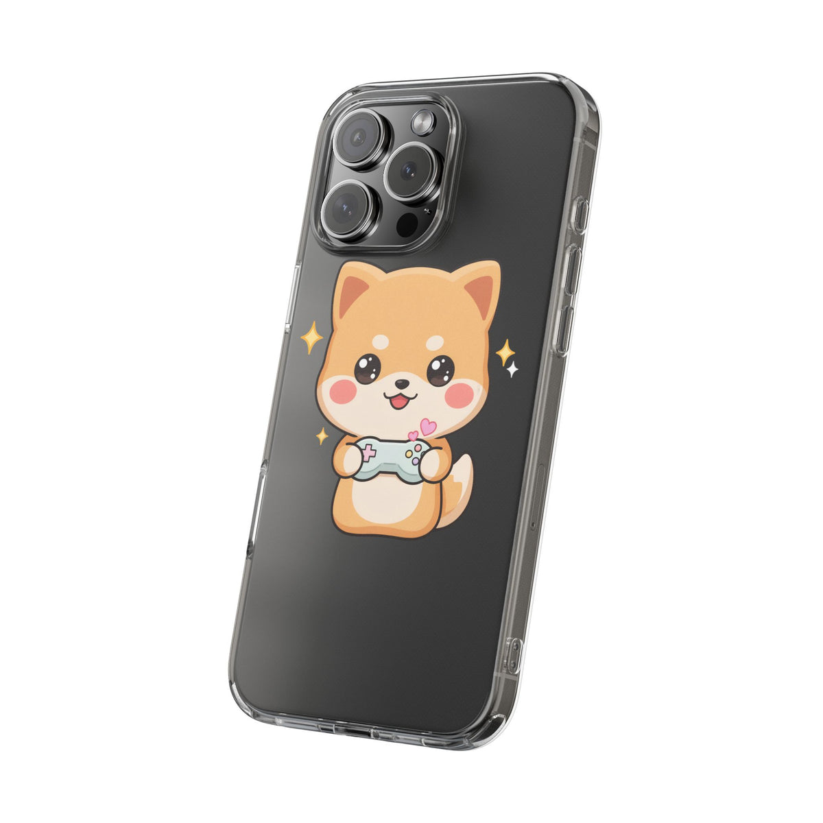 Kawaii Shiba Inu Gamer Phone Case, Clear Impact-Resistant