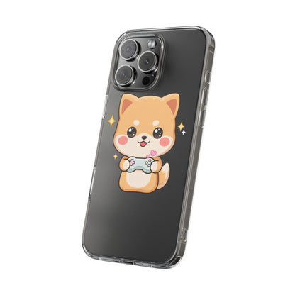Kawaii Shiba Inu Gamer Phone Case, Clear Impact-Resistant