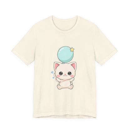 Kawaii Cat Balloon T-Shirt, Cute Chibi Kitty Tee