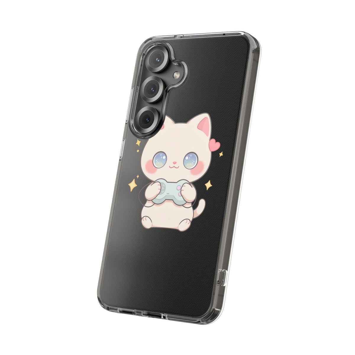 Kawaii Gamer Cat Clear Phone Case for Gaming Fans