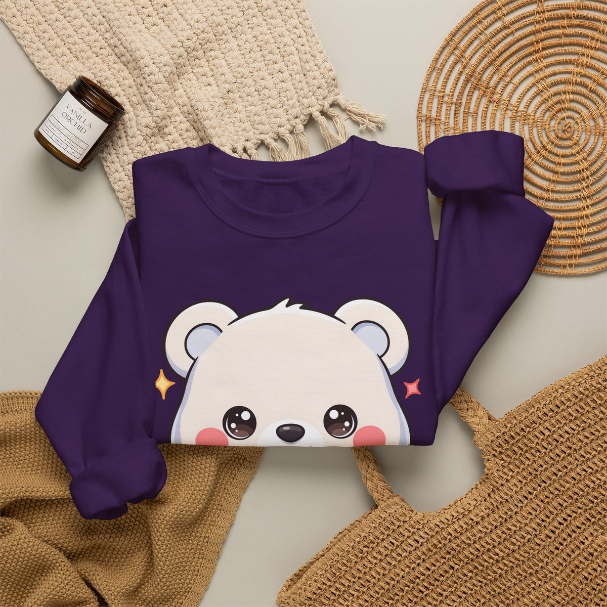 Kawaii Polar Bear Sweatshirt, Cute Gift-Giving Cub