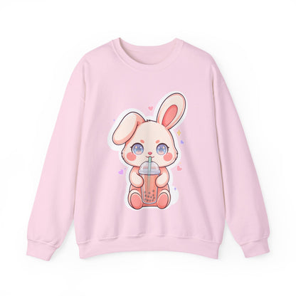 Kawaii Bunny Bubble Tea Sweatshirt, Cute Chibi Crewneck