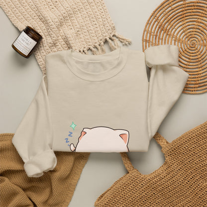 Kawaii Sleeping Cat Sweatshirt, Cozy Cloud Cat Crewneck