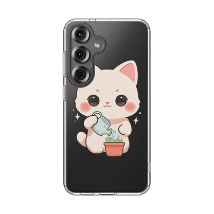 Kawaii Cat Phone Case, Cute Plant Lover Gift