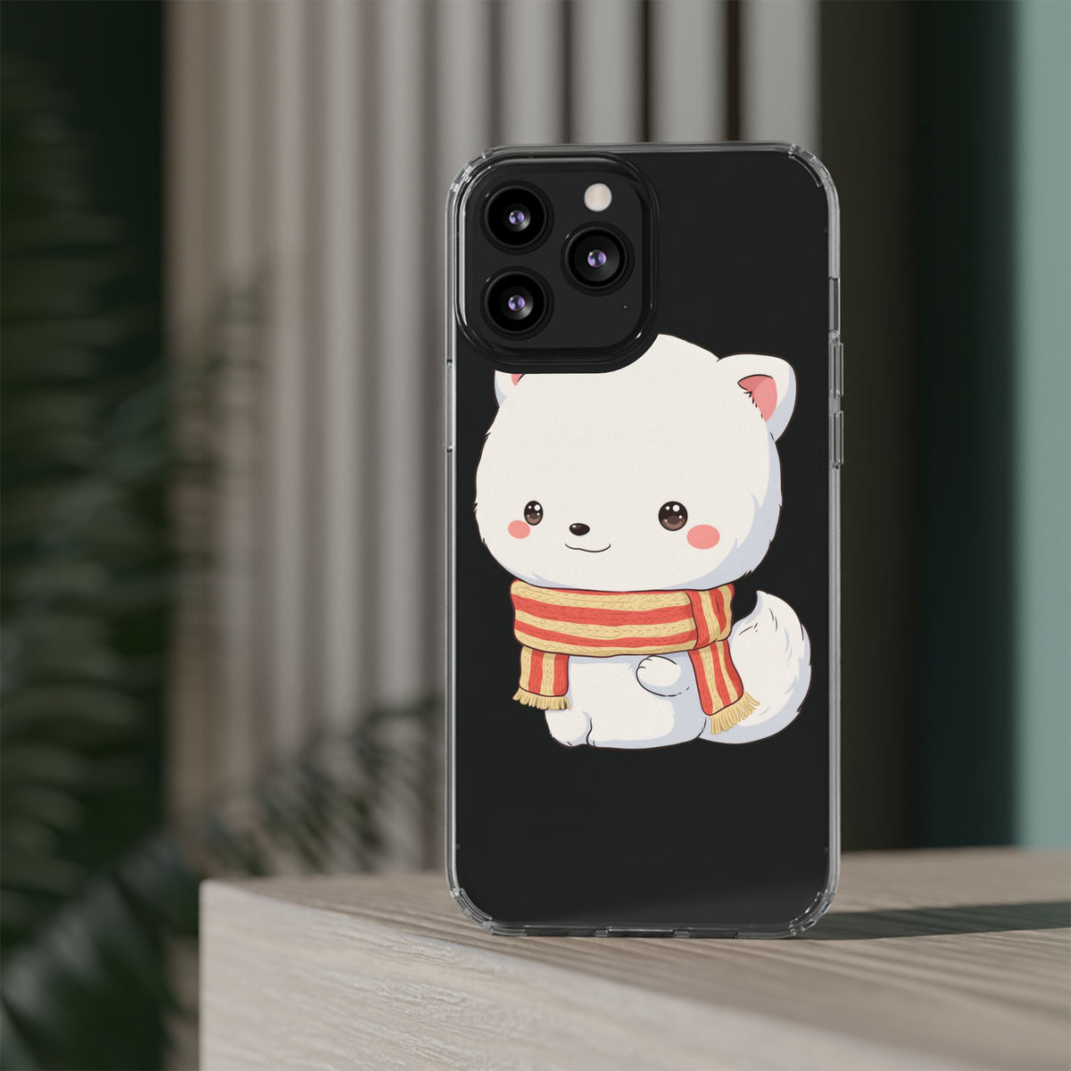 Kawaii Arctic Fox Phone Case, Cozy Christmas Scarf