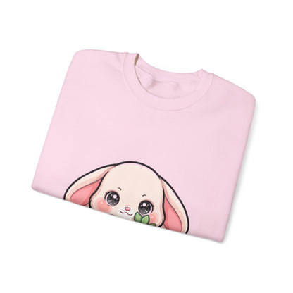 Kawaii Bunny Sweatshirt Hugging a Strawberry