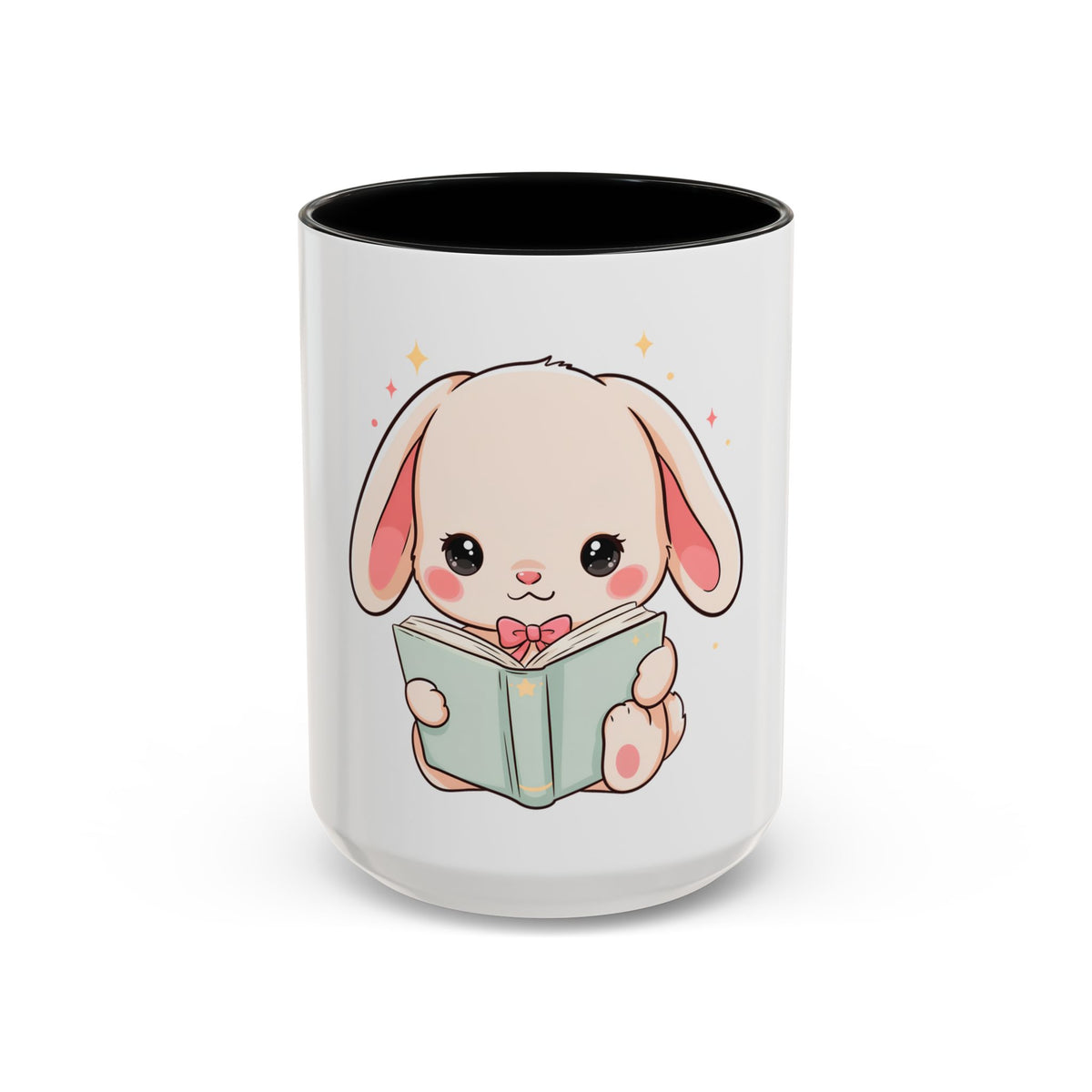 Kawaii Reading Bunny Mug, Cute Book Lover Accent Coffee Mug