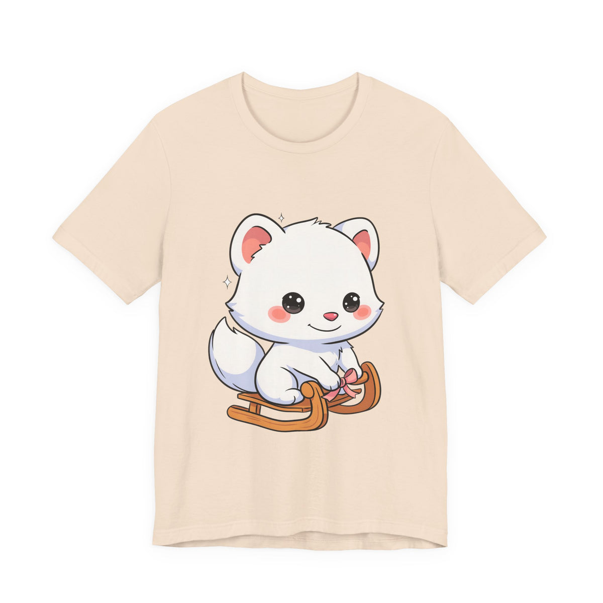 Kawaii Arctic Fox Sledding T-Shirt, Cute Unisex Tee
