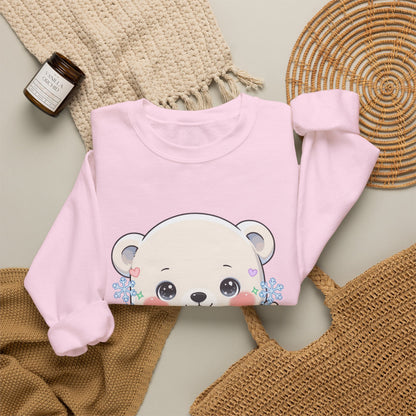 Kawaii Polar Bear Sweatshirt, Cute Snowflake Crewneck
